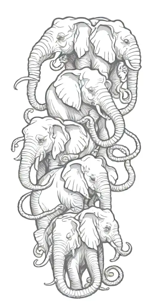 three elephants as octopus tattoo design idea