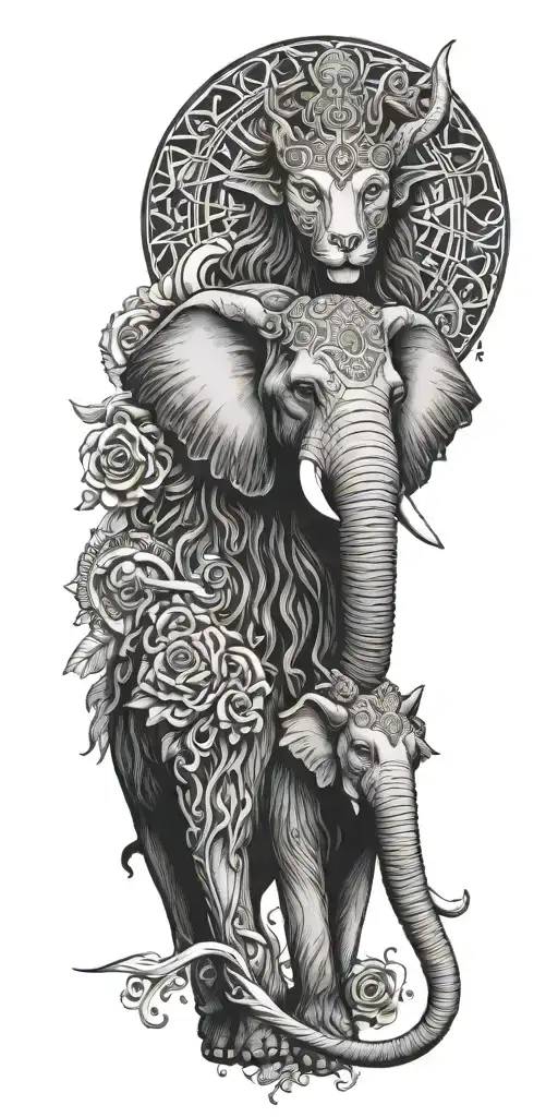 wolf elephant angel tattoo design idea