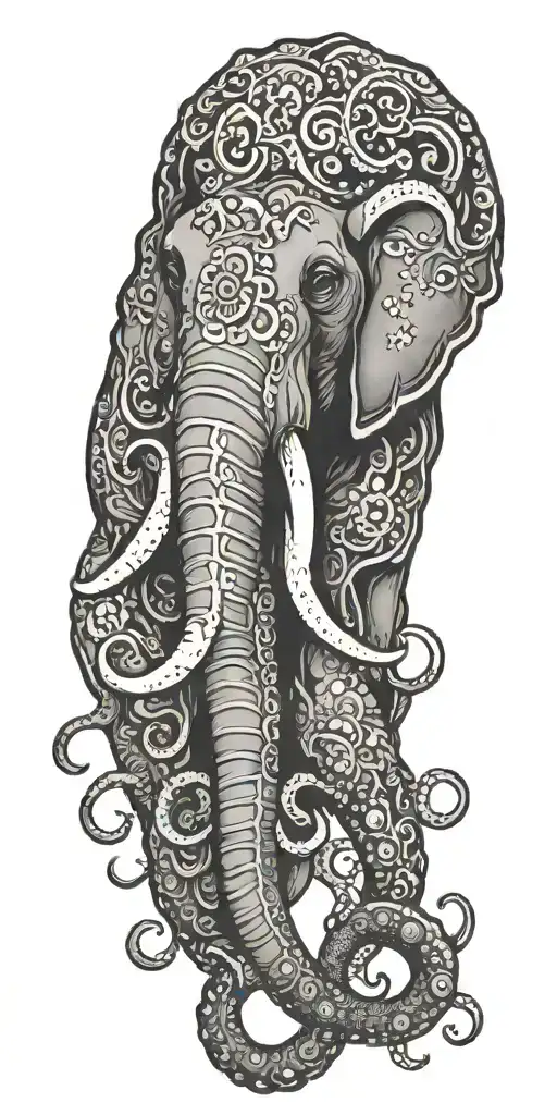 elephant octopus tattoo design idea