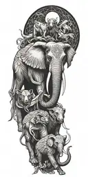 wolf elephant angel tattoo design idea