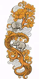 tree elephants octopus tattoo design idea