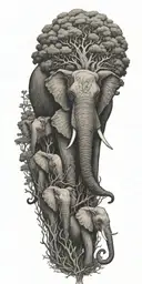 tree elephants octopus tattoo design idea
