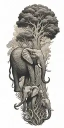 tree elephants octopus tattoo design idea