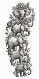three elephants birds tattoo design idea