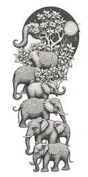 three elephants birds tattoo design idea