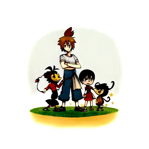 timón, mushu y stich saliendo de un libro  tattoo design idea