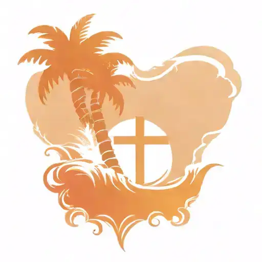 palm tree, wave, cross tattoo design tattoo design idea