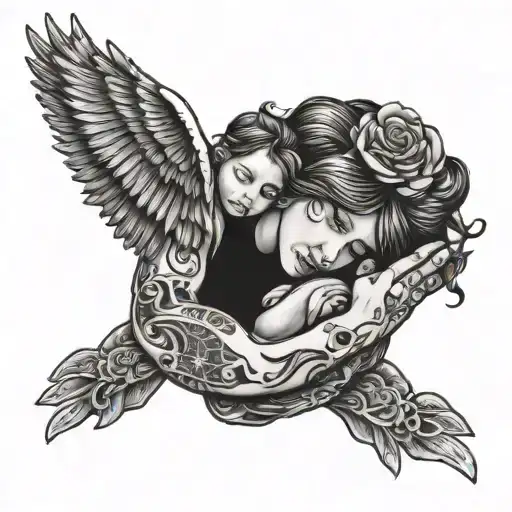 mother holding child holding hands tattoo design idea