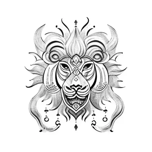 Traditional Sri Lankan mask with a lion motif tattoo design idea