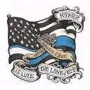 thin blue line flag waving with the text I rather die on my feet than live on my knees  tattoo design idea
