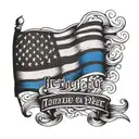 thin blue line flag waving with the text I rather die on my feet than live on my knees  tattoo design idea