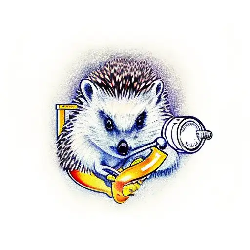 hedgehog with  muscle, drinking beer tattoo design idea