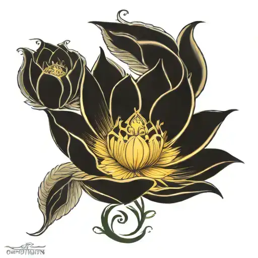 lotus flower, mother fatma's hand and meaningful words in sanskrit tattoo design idea
