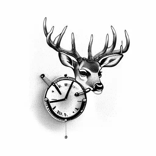 deer with a clock and cards tattoo design idea