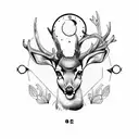 deer with a clock and cards tattoo design idea