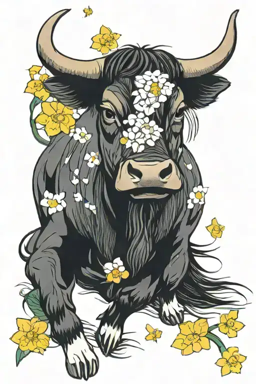 Japanese Ox and Daffodils tattoo design idea