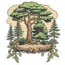 Ponderosa pine tree with lupines around the base  tattoo design idea