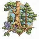 Ponderosa pine tree with lupines around the base  tattoo design idea