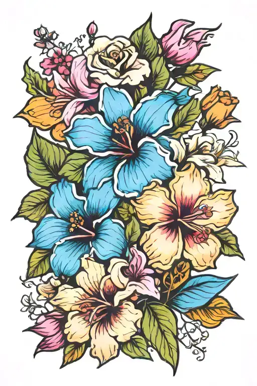 roses hibiscus tulips lilies orchid gardenia flowers tattoo design idea