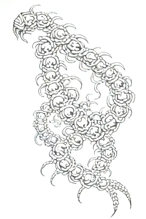 Graphic style tattoo of a Centipede composed of SKULLS that is biting. tattoo design idea