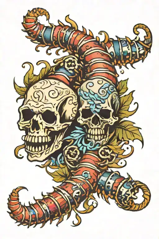 Graphic style tattoo of a Centipede composed of SKULLS tattoo design idea