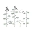 5 evergreen trees in a row with a cardinal on 2nd tree from left tattoo design idea