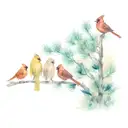 5 evergreen trees in a row with a cardinal on 2nd tree from left tattoo design idea