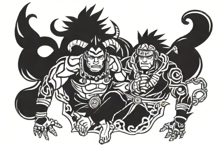 Naruto and Ram, Shiva and Karna engaged tattoo design idea
