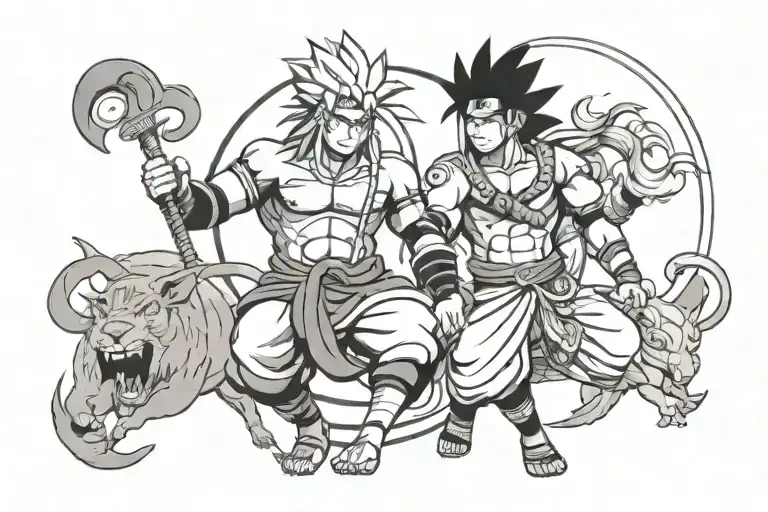 Naruto and Ram, Shiva and Karna engaged tattoo design idea