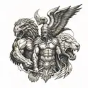 zue eagle vs hades and Cerberus, gladiator and Spartans  tattoo design idea