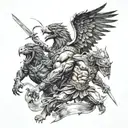 zue eagle vs hades and Cerberus, gladiator and Spartans  tattoo design idea
