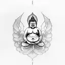 Fat Buddha with 2 Butterflies and a Phoenix bird surrounding it tattoo design idea