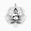 Fat Buddha with 2 Butterflies and a Phoenix bird surrounding it tattoo design idea