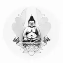 Fat Buddha with 2 Butterflies and a Phoenix bird surrounding it tattoo design idea