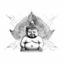 Fat Buddha with 2 Butterflies and a Phoenix bird surrounding it tattoo design idea