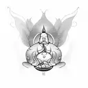 Fat Buddha with 2 Butterflies and a Phoenix bird surrounding it tattoo design idea