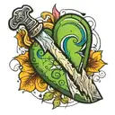 knife in a cracked heart with initials on the knife  tattoo design idea