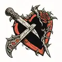 knife in a cracked heart with initials on the knife  tattoo design idea