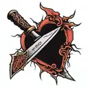 knife in a cracked heart with initials on the knife  tattoo design idea