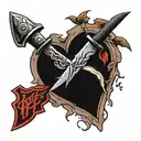 knife in a cracked heart with initials on the knife  tattoo design idea