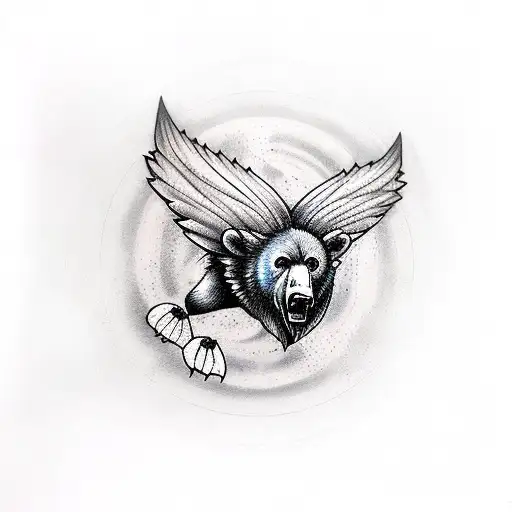 flying redneck bear tattoo design idea