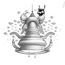 genie lamp with bee tattoo design idea