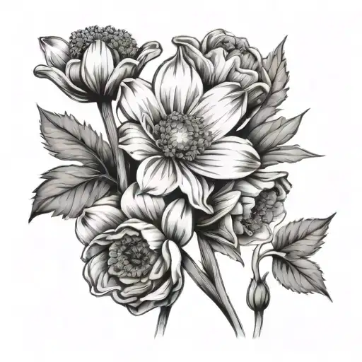 daisy, poppy, and daffodil flowers tattoo design idea