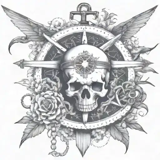 octopus anchor skull compass fish  trees carnations  ship fishing lures   tattoo design idea