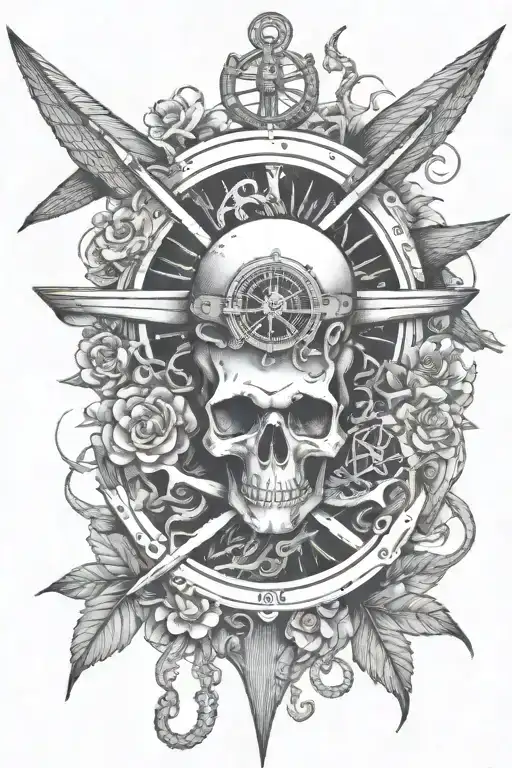 octopus anchor skull compass fish skeleton trees carnations  c130 airplane ship fishing lures  tattoo design idea