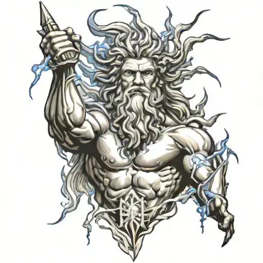 Zeus holding a lightning bolt tattoo design idea