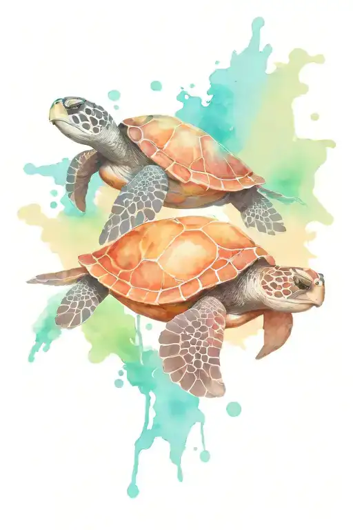 2 sea turtles coral reef saltwater ocean tattoo design idea