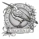 eminem mocking jay bird with text under reading "Straighten up, little soldier Stiffen up that upper lip"   tattoo design idea