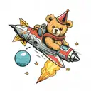 teddy bear riding a rocket ship launching tattoo design idea