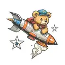 teddy bear riding a rocket ship launching tattoo design idea
